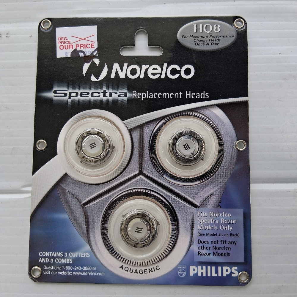 Norelco Spectra Replacement Heads HQ8 3 Cutters and 3 Combs
